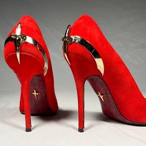Cesare Paciotti Red Heels with Stiletto Design and Ankle Straps